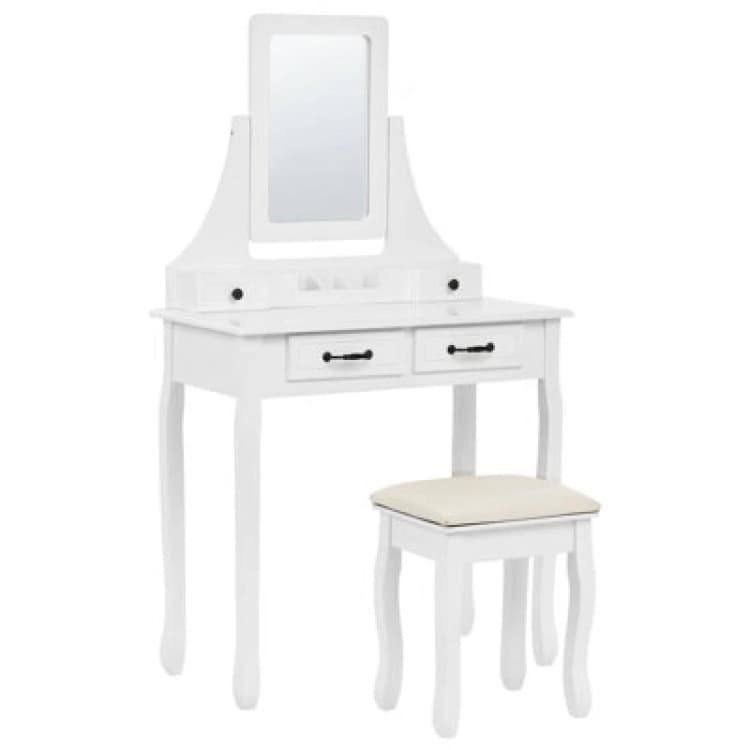 Image of Beliani Dressing Table With Mirror And Stool Rayon White