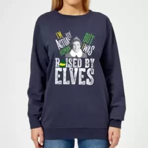 Image of Elf Raised By Elves Womens Christmas Jumper - Navy - L