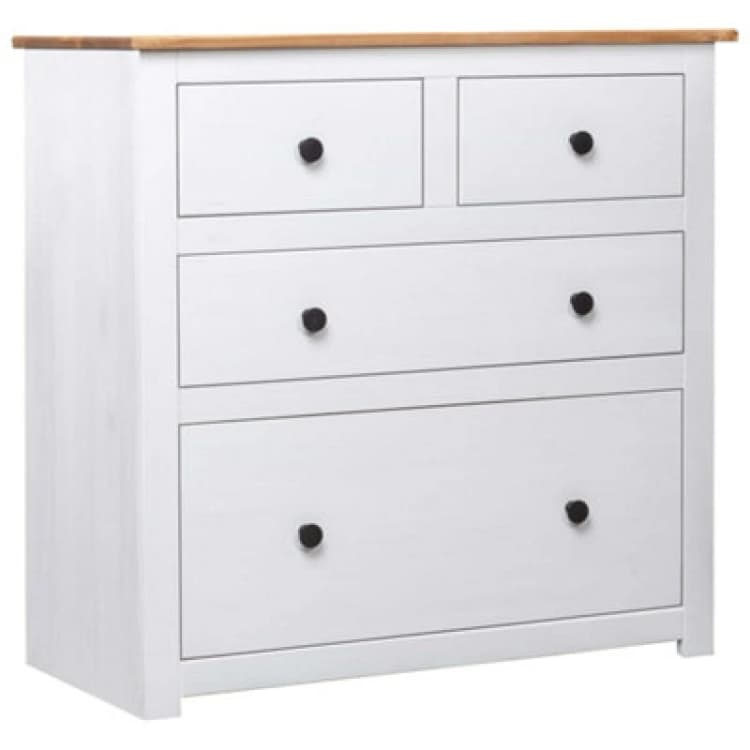 Image of vidaXL Solid Wood Pine Sideboard White Panama Range Drawer Cabinet Nightstand