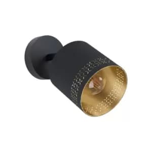 Image of Wall Light Colour Black Shade Black Outer Gold Inner Fabric Bulb E27 28W