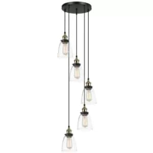 Image of Netlighting Industrial and Retro Hanging Pendant Black, Gold 5 Light with Clear