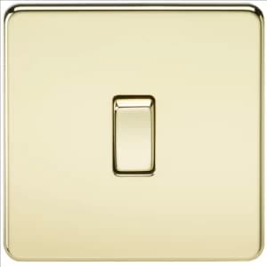 Image of KnightsBridge 10A 1G 2 Way 230V Screwless Polished Brass Electric Wall Plate Switch