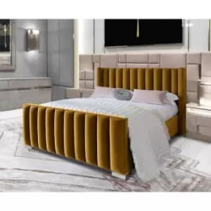 Image of Melina Upholstered Beds - Plush Velvet, Double Size Frame, Mustard - Mustard