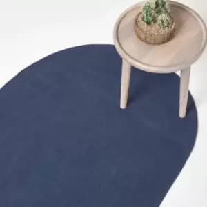 Image of Navy Handmade Woven Braided Oval Rug, 110 x 170cm - Blue - Homescapes
