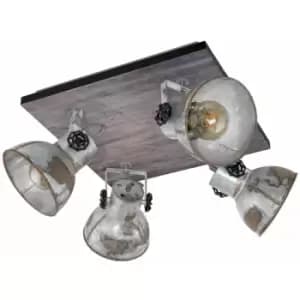 Image of Adjustable 4 Bulb Ceiling Spotlight Wood & Raw Industrial Steel Shade 40W E27