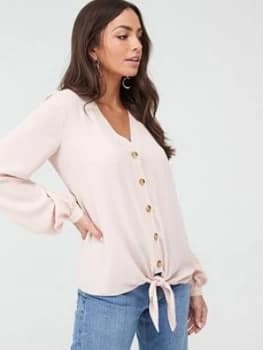 Image of Wallis Linen Look Tie Front Shirt - Blush, Size 8, Women