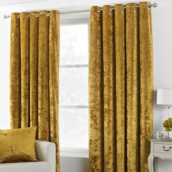 Image of Verona Crushed Velvet Eyelet Curtains Ochre, Ochre / 229 x 229cm