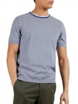Image of Ted Baker Raki Collar Detail T-Shirt, Blue, Size 6, Men