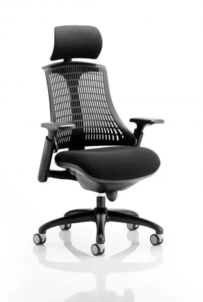 Image of Flex Task Operator Chair Black Frame With Black Fabric Seat Black Back With Arms With Headrest