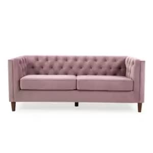 Image of Leah Velvet Chesterfield 3 Seater Sofa Blush