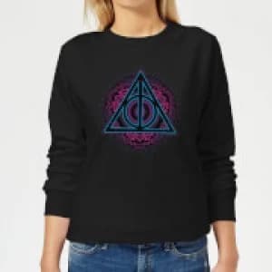 Image of Harry Potter Deathly Hallows Neon Womens Sweatshirt - Black