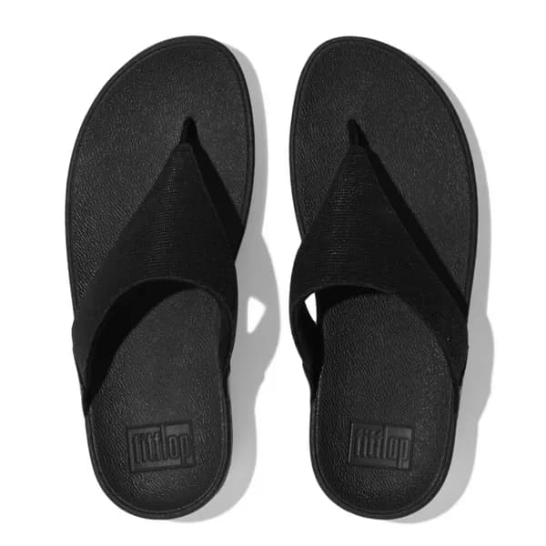 Image of Fitflop Womens Lulu Shimmerlux Toe Post Sandals UK Size 4 (EU 37) All Black FIT084-ALLBLK-4
