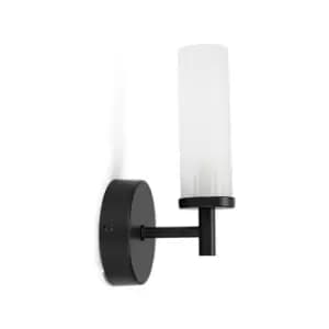 Image of Metal Bathroom Wall Light Fitting with Glass Lampshade - Black