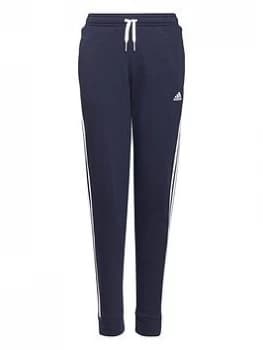 Image of adidas Junior Girls 3-Stripes Fleece Cuffed Pants - Navy/White, Size 11-12 Years, Women