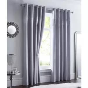 Image of Sequin Diamante Eyelet Ring Top Fully Lined Curtains Shimmer Silver 90x90 - Silver