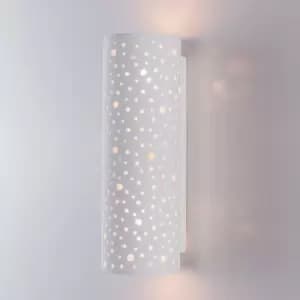 Image of Perforated Up/Down Ceramic Wall Light, Cylinder Shade, 2xE14 Bulb Cap 40 Watts Maximum Each, White finish