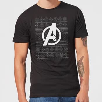 Image of Marvel Avengers Logo Mens Christmas T-Shirt - Black - 3XL - Black