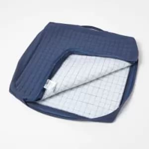 Image of Navy Quilted Cotton Armchair Booster Cushion Cover - Blue - Homescapes