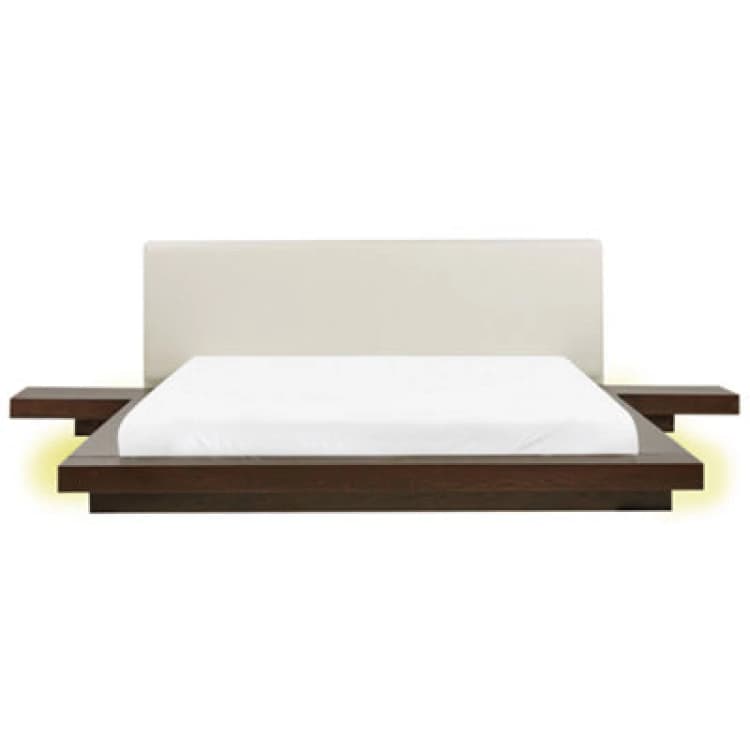 Image of Beliani Bed With LED Faux Leather Zen 180 X 200 Cm (Eu Super King) Dark Ash Wood