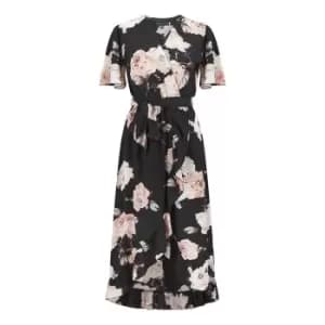 Image of Mela London Black Rose Bubble Crepe Wrap Dress - Black