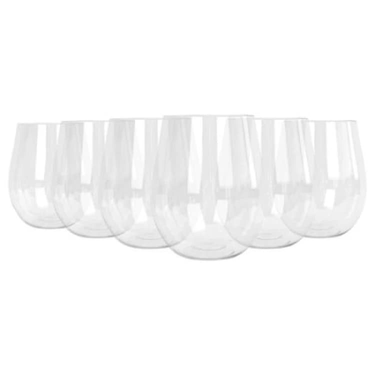 Image of Argon Tableware Reusable Plastic Stemless Wine Glasses - 600ml - Pack of 6 Clear