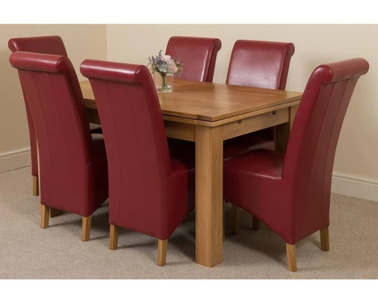 Image of Thats Furniture Richmond 140-220cm Oak Extending Dining Table + 6 Montana Leather Chairs in Red Red Unisex