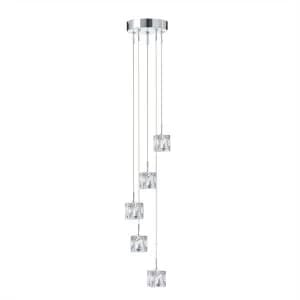 Image of LED 5 Light Spiral Cluster Pendant Chrome Glass