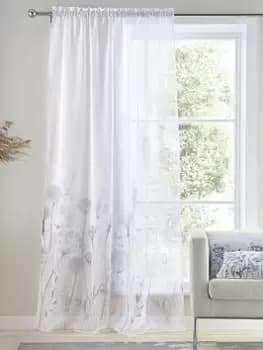 Image of Catherine Lansfield Meadowsweet Floral Tab Top Voile Curtain Panel - White