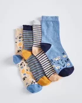 Image of Cotton Traders 4 Pack Comfort Top Scalloped Floral Socks in Multi