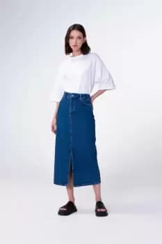 Image of Greta Midi Denim Skirt, Mid Wash / 6