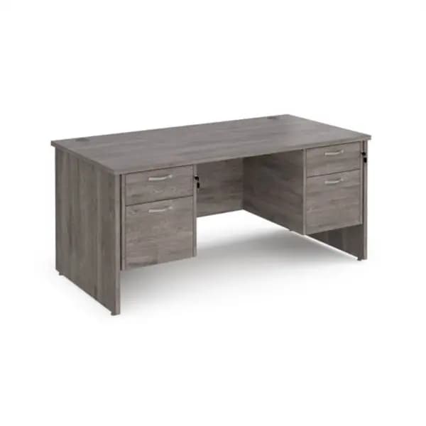 Image of Maestro 25 Maestro 25 straight desk 1600mm x 800mm with two x 2 drawer pedestals - grey oak top with panel end leg MP16P22GO