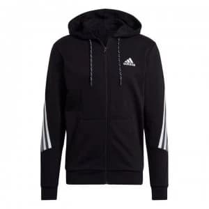 Image of Adidas 3 Stripe Tape Full Zip Hoodie Mens - Black/White