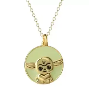 Image of Star Wars The Mandalorian The Child green and gold Enamel Silver plated brass disc necklace CF01092YL-Q.PH
