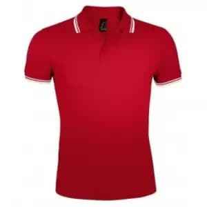 Image of SOLS Mens Pasadena Tipped Short Sleeve Pique Polo Shirt (XL) (Red/White)