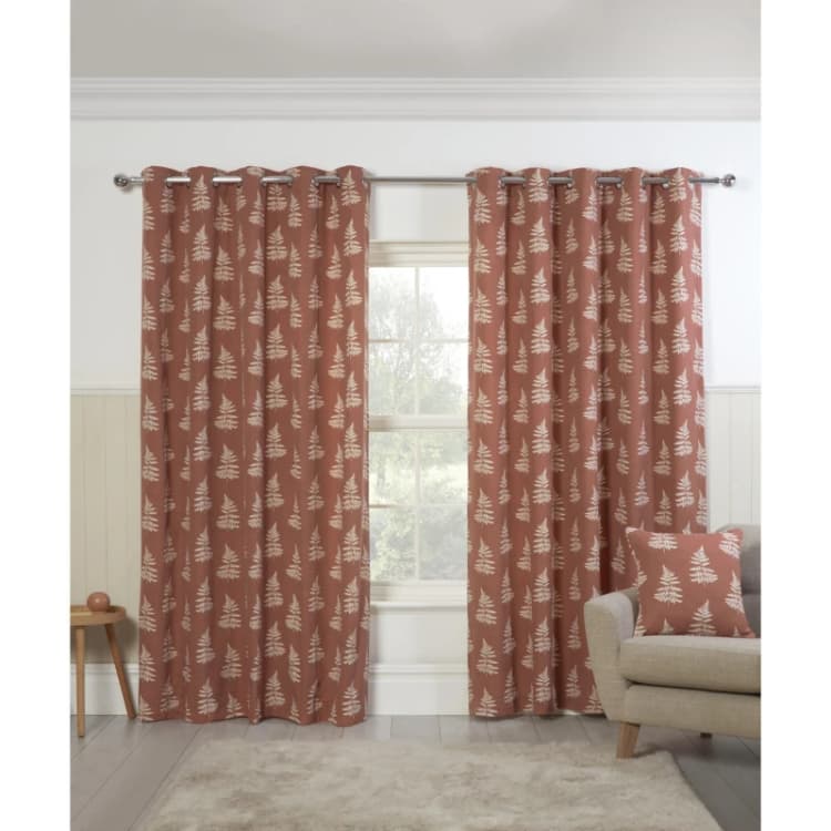 Image of Sundour Esher Fern Eyelet Curtains - Orange Orange 66 x 90 In