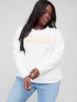 Image of Levis Plus Plus Batwing Logo Crew Neck Sweater - White/Peach, White, Size 1Xl, Women