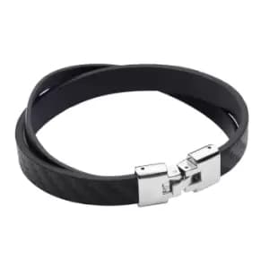 Image of Fred Bennett Textured & Plain Black Recycled Leather Bracelet