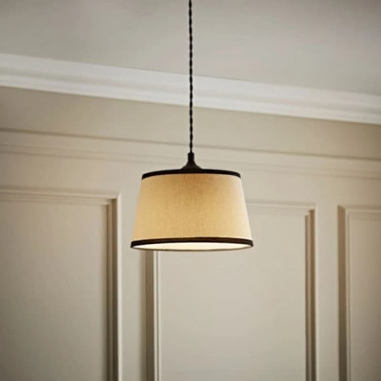 Image of ValueLights ValueLights Aspen Linen Black Trim Edge Tapered Easy Fit Pendant Lamp Shade in Off White Size: Small Off White Small Unisex 501652927407