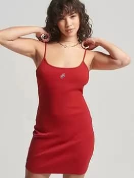 Image of Superdry Code Essential Strap Dress -red, Red, Size 14, Women