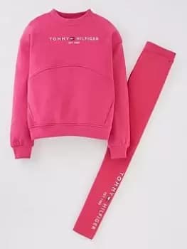 Image of Tommy Hilfiger Girls Essential Sweat and Legging Set - Magenta, Magenta, Size Age: 14 Years, Women