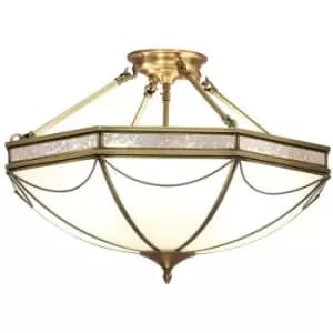 Image of Luxury Semi Flush 3 Lamp Ceiling Light Traditional Antique Brass & Frosted Glass