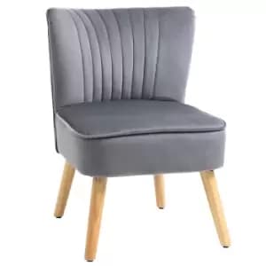 Image of HOMCOM Velvet Accent Chair Occasional Tub Seat Padding Curved Back with Wood Frame Legs Home Furniture Grey