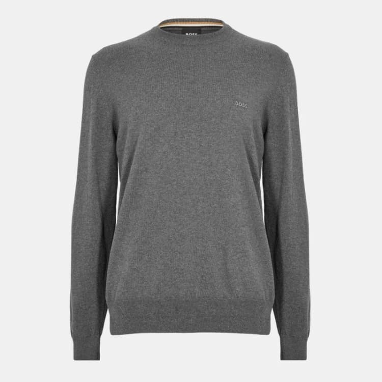 Image of Boss Mens Pascas Cotton Long Sleeve Crew Neck Jumper Medium Grey male Medium
