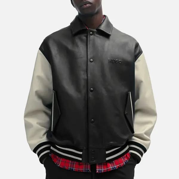 Image of HUGO Logos Letterman Leather Jacket - L