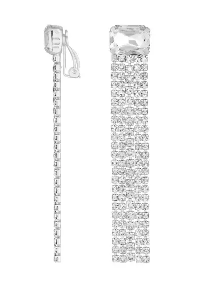 Image of Silver Plated Crystal Drop Clip Earrings