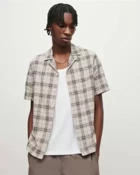 Image of AllSaints Serra Linen Blend Checked Shirt