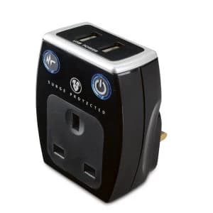 Image of Masterplug Dual USB Charger with Surge Protection - Black