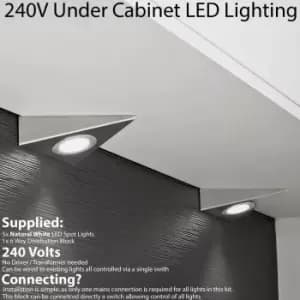 Image of 5x BRUSHED NICKEL Triangle Surface Under Cabinet Kitchen Light Kit - 240V Mains Powered - Natural White LED