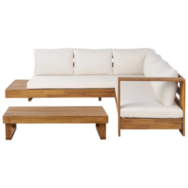 Image of Beliani Garden Corner Sofa With Table 5 Seater Marettimo Left Hand Certified Acacia Wood Brown