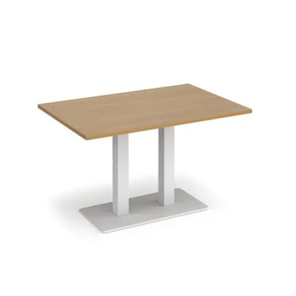 Image of Eros Eros rectangular dining table with flat white rectangular base and twin uprights 1200mm x 800mm - oak EDR1200-WH-O